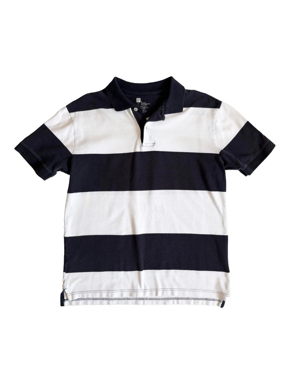 Gap M Polo Shirt Classic Fit Striped White Navy Blue Short Sleeve Vintage Y2K